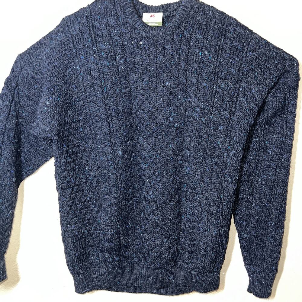 Carraig Donn Sweater Womens Xl Blue Wool Pullover Crew Neck Cable Knit Fisherman